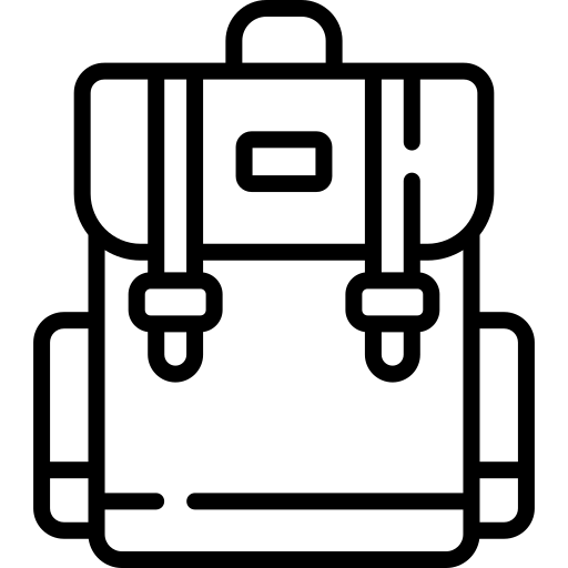 A flat black outlined icon of a Japanese-style rucksack